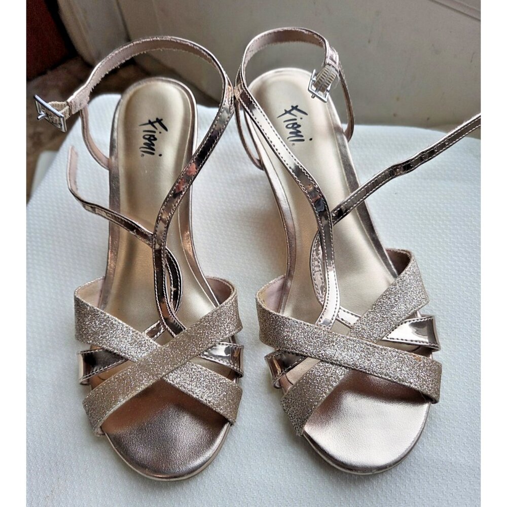 Fioni Women’s Gold Sparkle Wedge Sandals Size 8  Party Y2K Metallic Heel